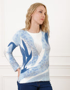 Pull duveteux bleu motif - image 1
