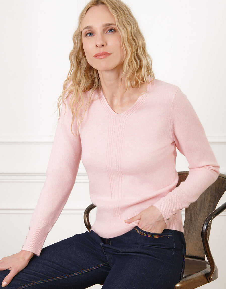 Pull col V laine rose - image 1