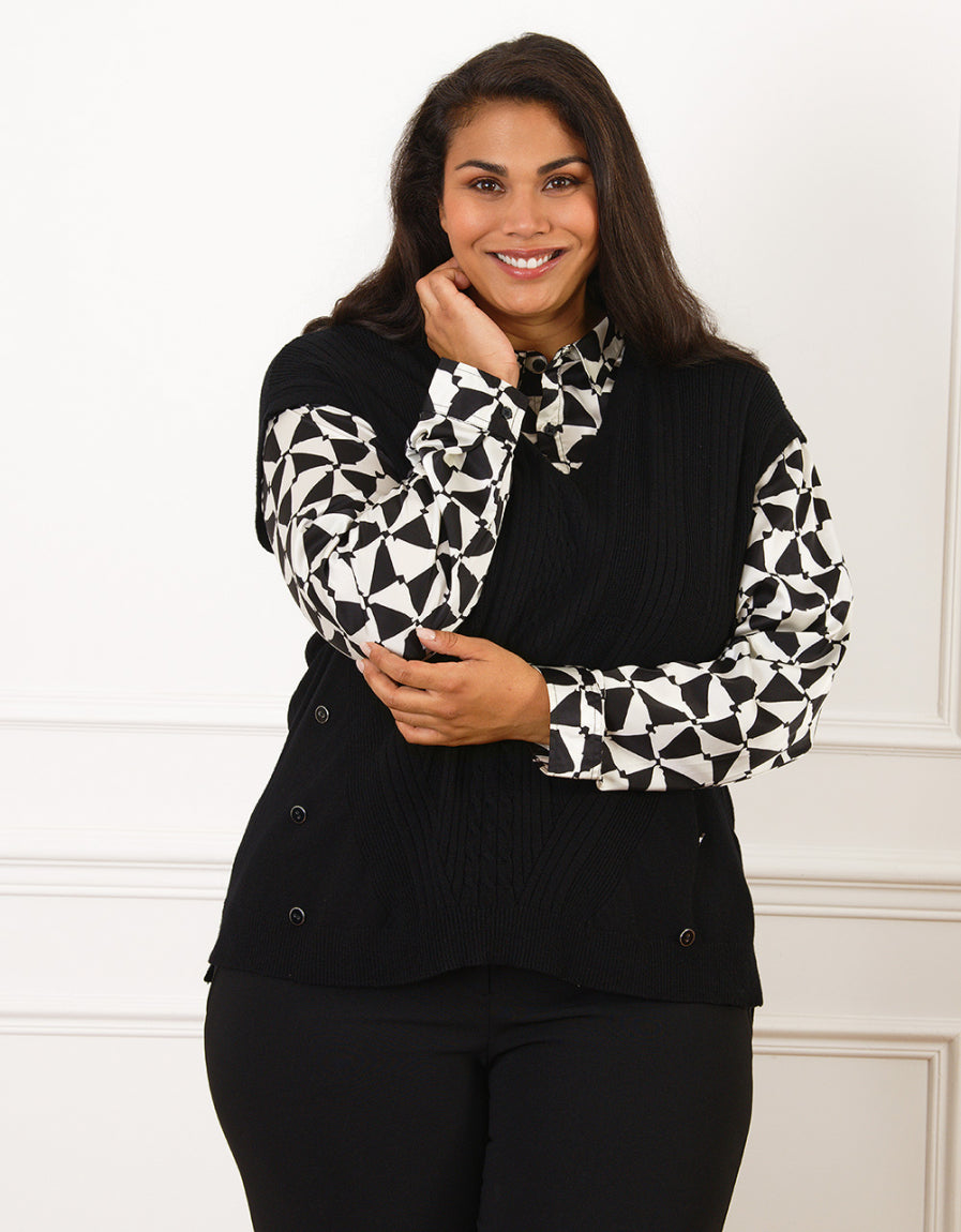 Pull 2 en 1 noir motif - image 1