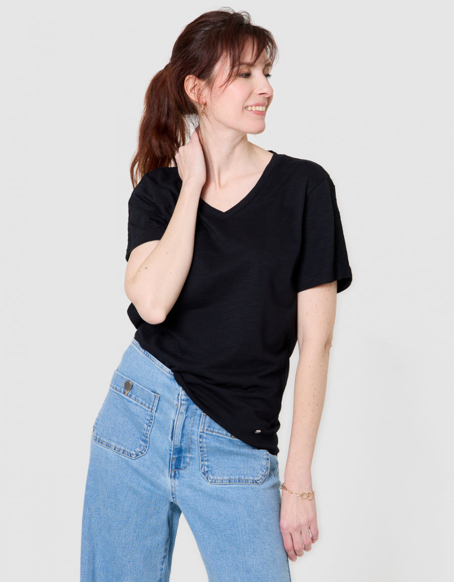 T-shirt coton modal noir - image 2