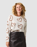 Pull imprimé coeur beige - image 1
