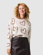 Pull imprimé coeur beige - image 1