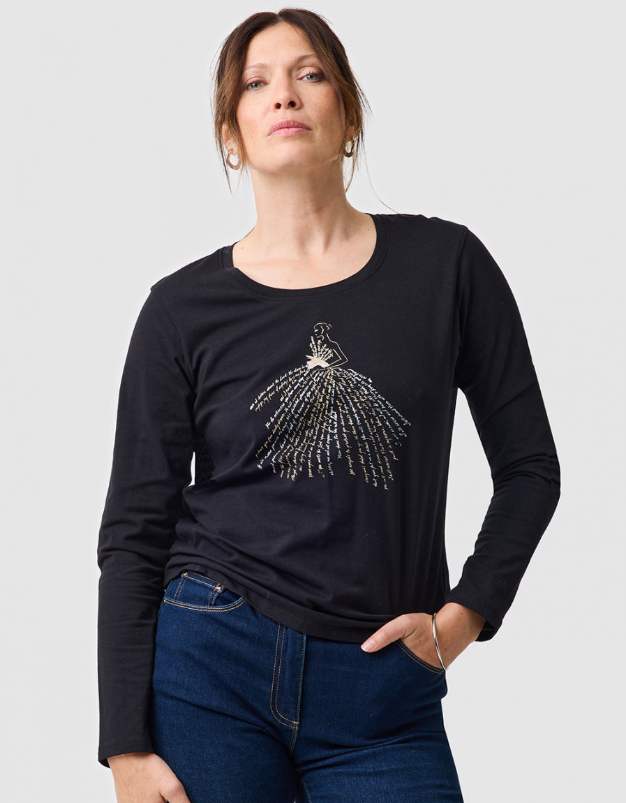T-shirt imprimé noir - image 1