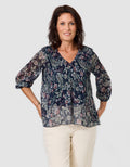 Blouse plissée motif bleu - image 1