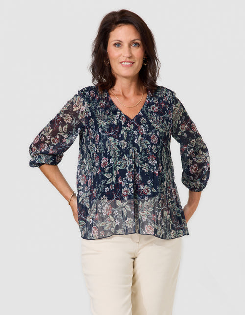 Blouse plissée motif bleu - image 1