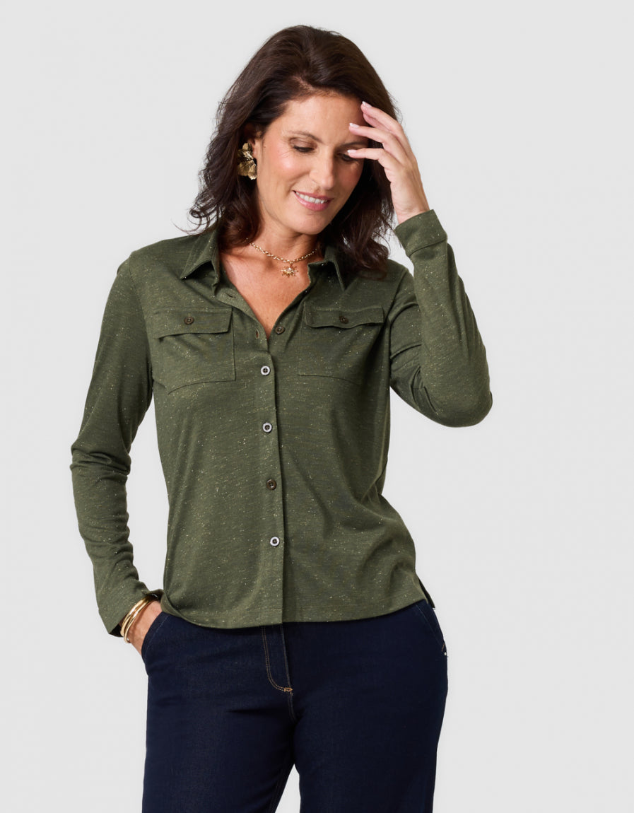 T-shirt boutons vert kaki - image 1