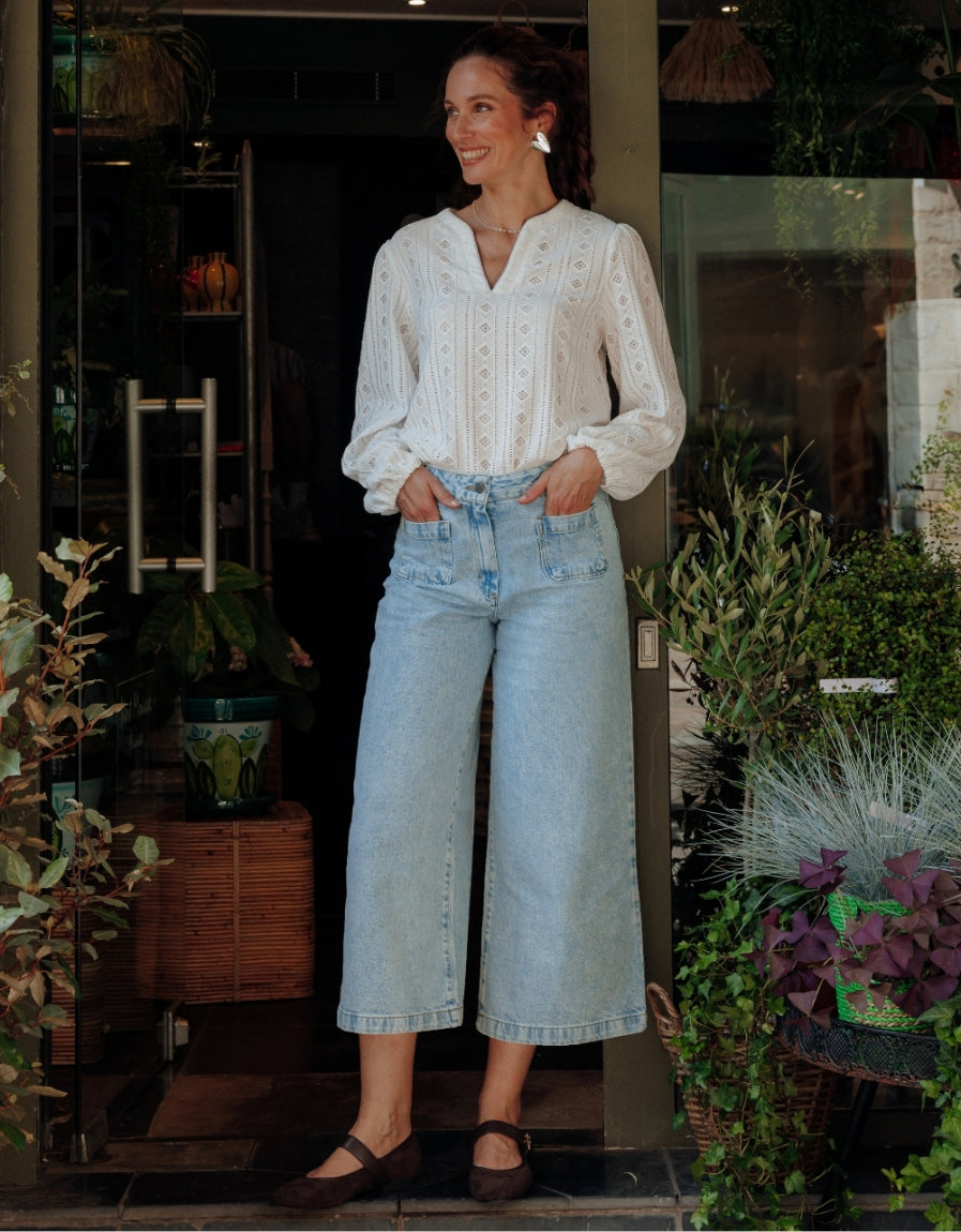 Jean large 7/8 bleu clair - image 1
