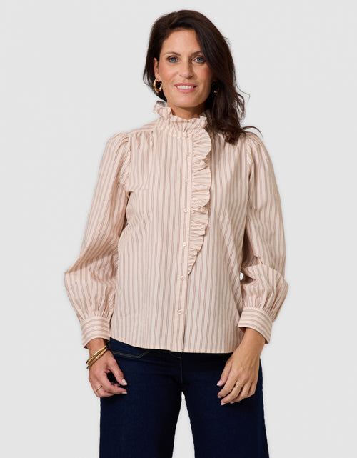 Chemisier rayures beige - image 1