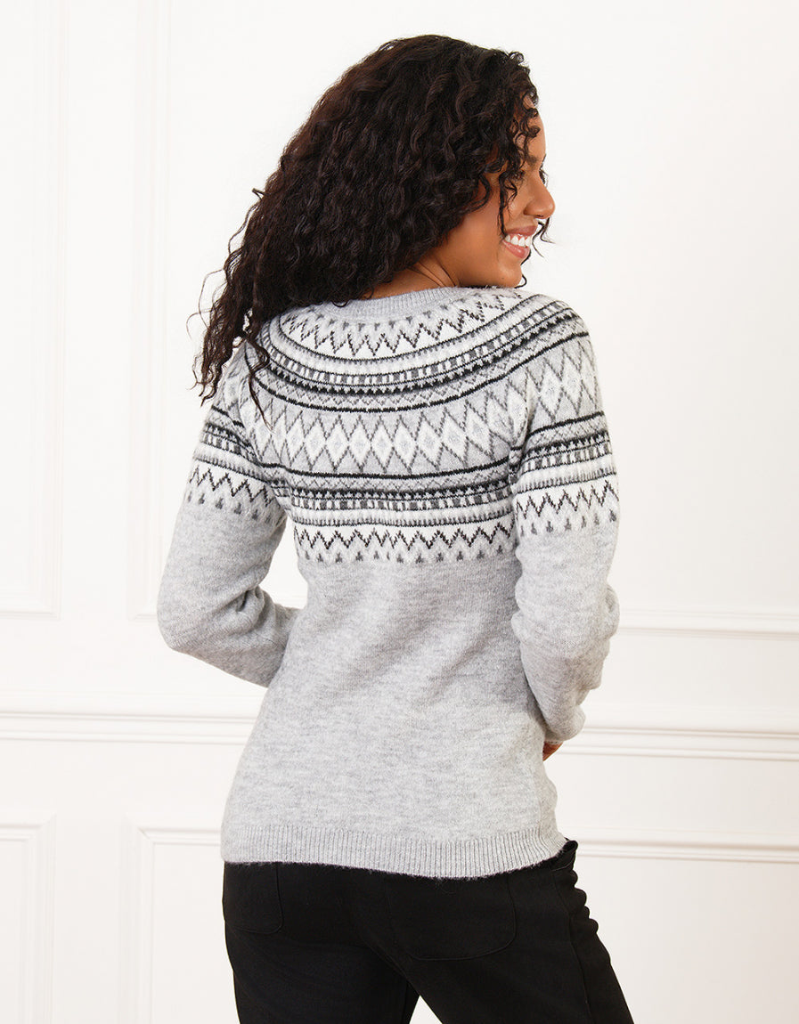 Pull motif jacquard gris - image 2