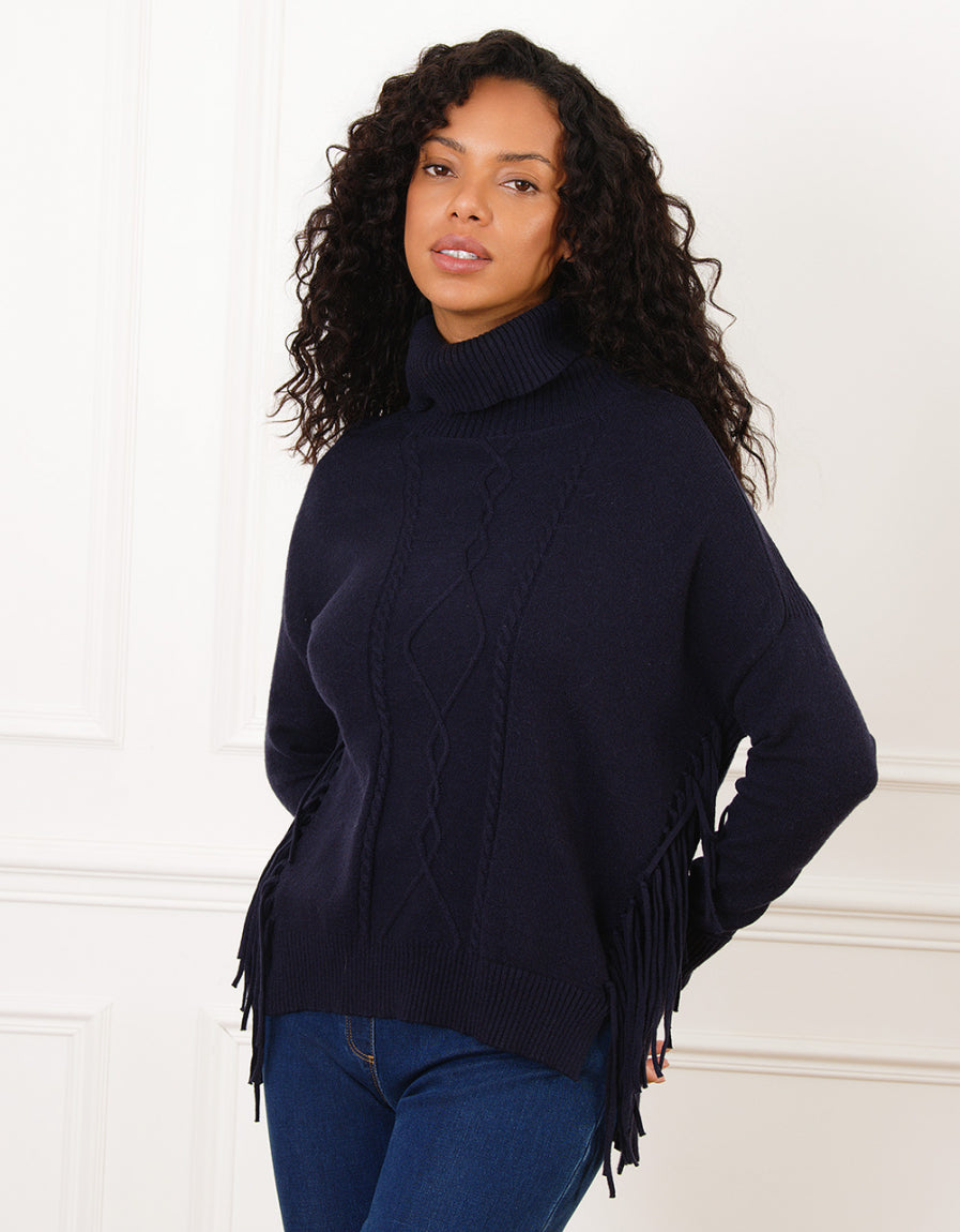 Pull col roulé marine - image 2