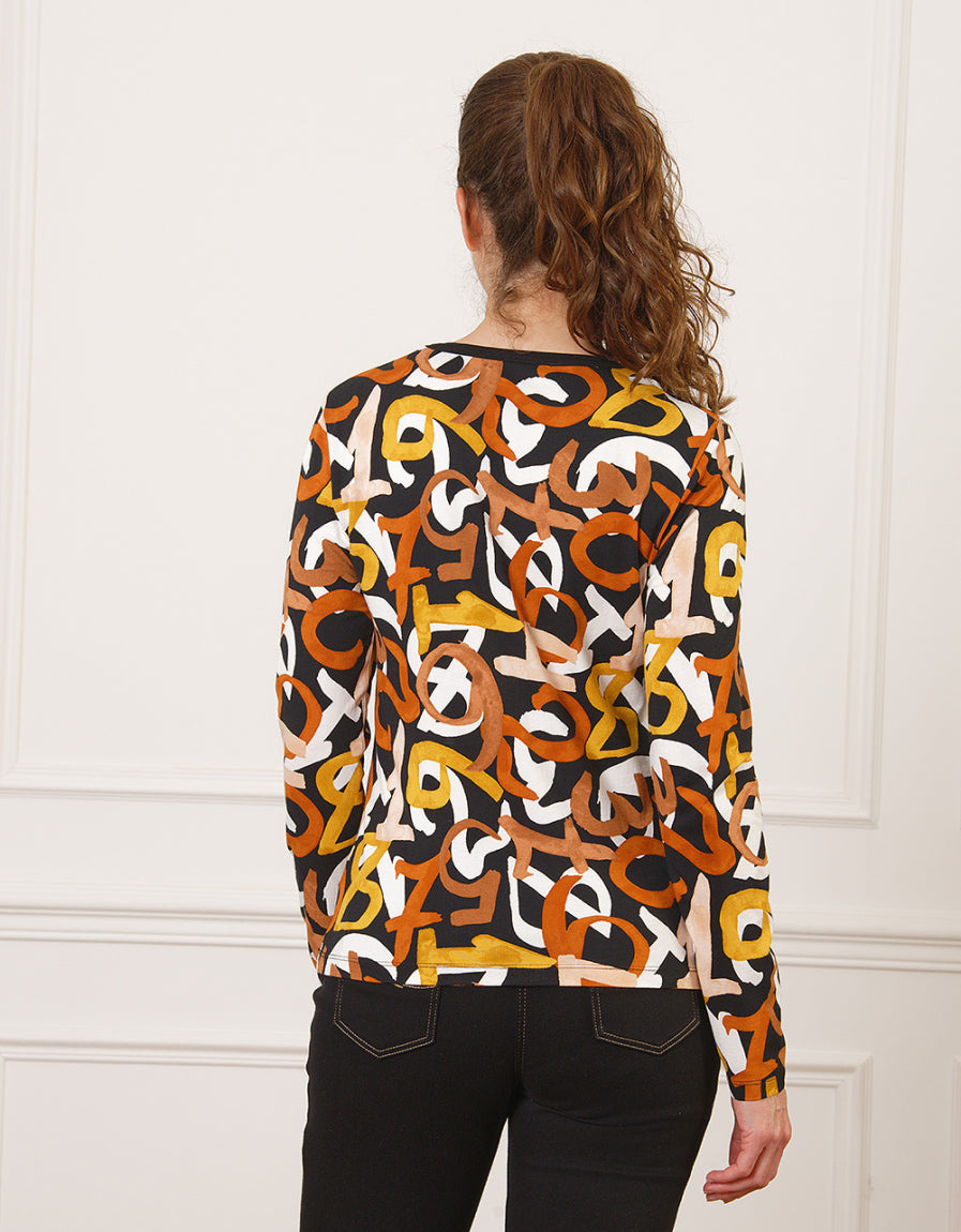 T-shirt noir motif marron - image 2