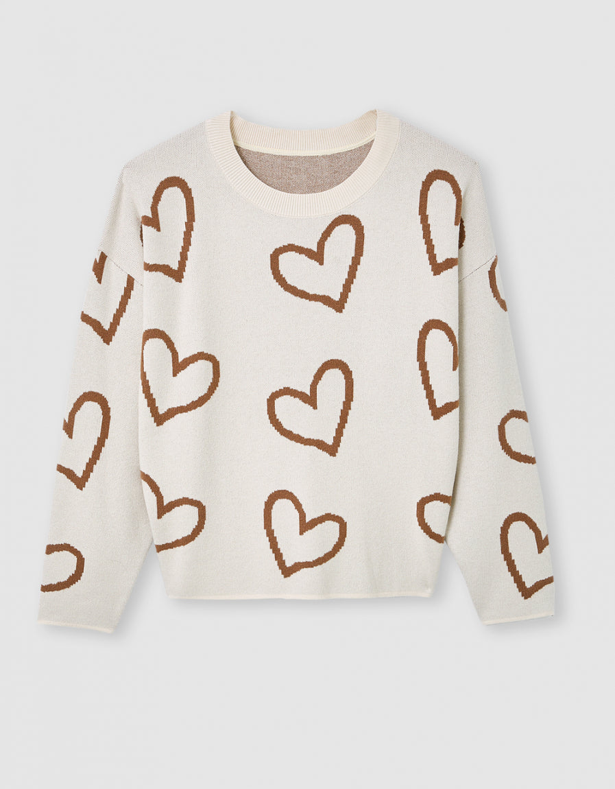 Pull imprimé coeur beige - image 2