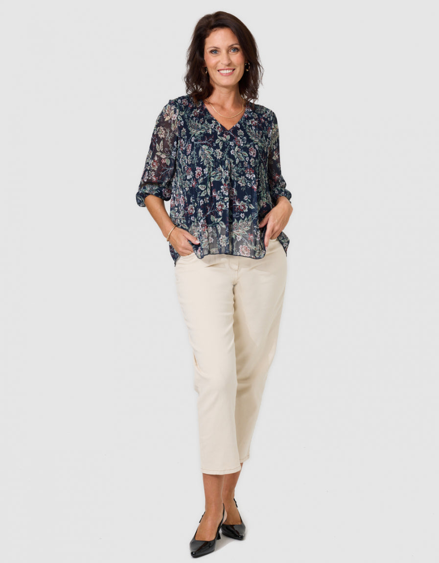 Blouse plissée motif bleu - image 2