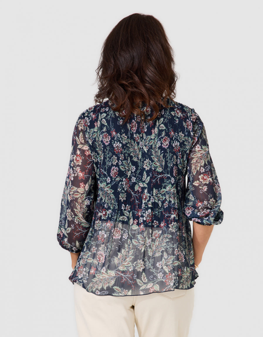 Blouse plissée motif bleu - image 3
