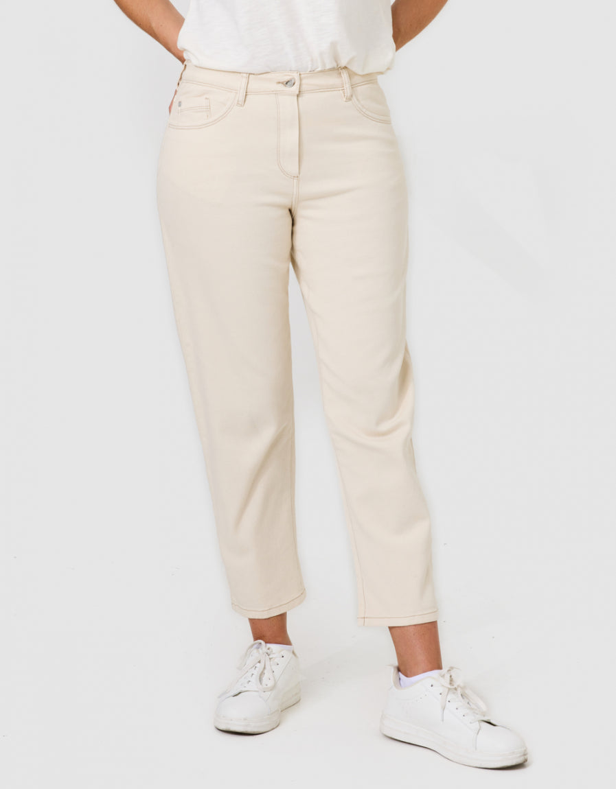 Jean mom 7/8è coton beige - image 3