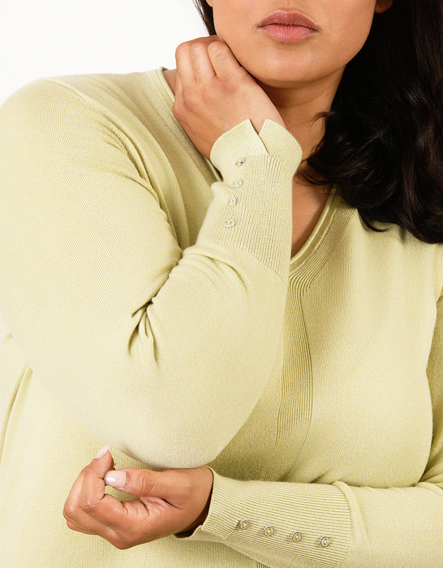 Pull col V vert anis - image 4