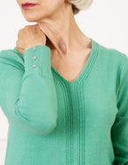 Pull col V laine vert - image 4