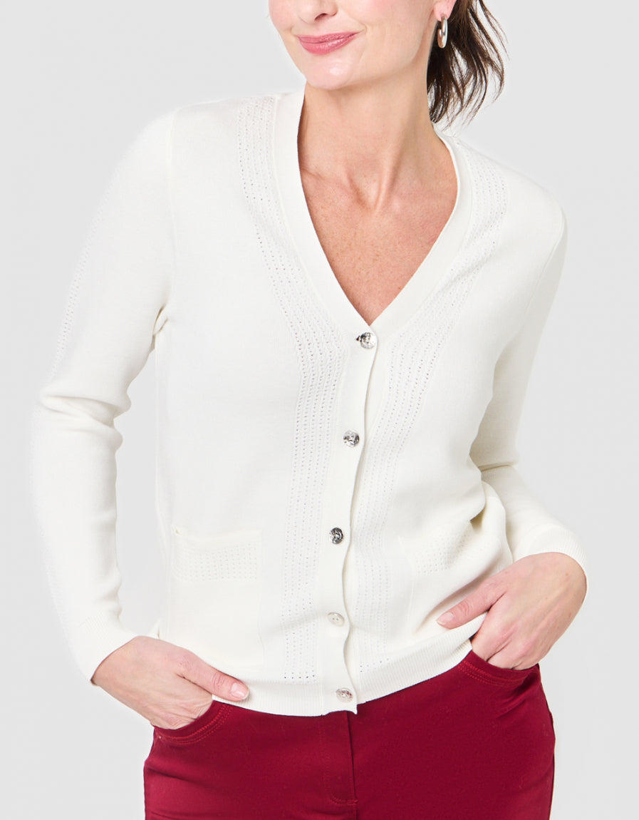 Gilet long ajouré écru - image 4