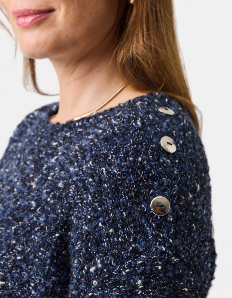 Pull mouliné coton bleu - image 4