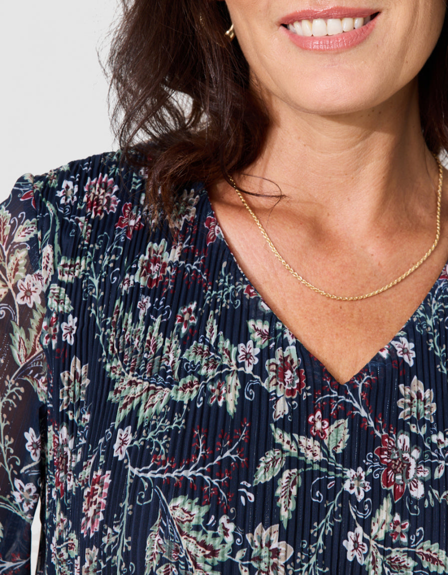 Blouse plissée motif bleu - image 4